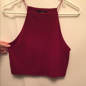 Red spaghetti strap crop top